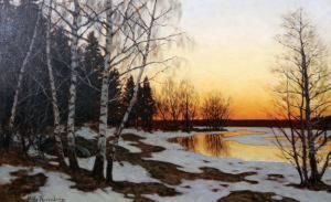 Skymning Over Insjolandskap by Edvard Rosenberg