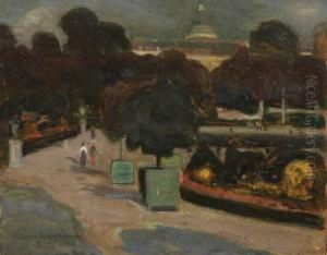 Spazierganger Im Abendlichen Jardin Du Luxembourg