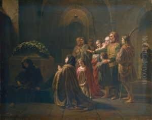Betende Am Grab Kaiser Heinrichs Iv. In Der Ungeweihten Kapelle Der Hl. Afra Im Dom Zu Speyer. by Ludwig Rosenfelder
