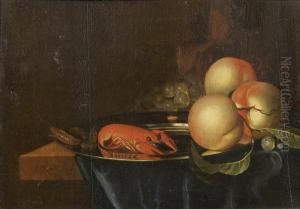 Nature Morte Aux Peches Avec Un Homard Sur Un Entablement by Johannes Rosenhagen