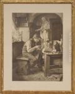 Interior Scene With Wood Carver by Toby Edward Rosenthal