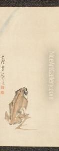 A Frogcrouching In The Foreground And Looking Up At The Sky by Nagasawa Rosetsu