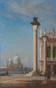 View Of The Basilica Of St. Mary Of Health From The Column Of Marcus Aurelias by Amedee Rosier