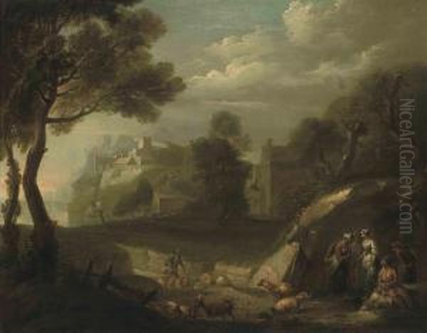A Wooded River Landscape With Shepherds And Their Flock - view 1