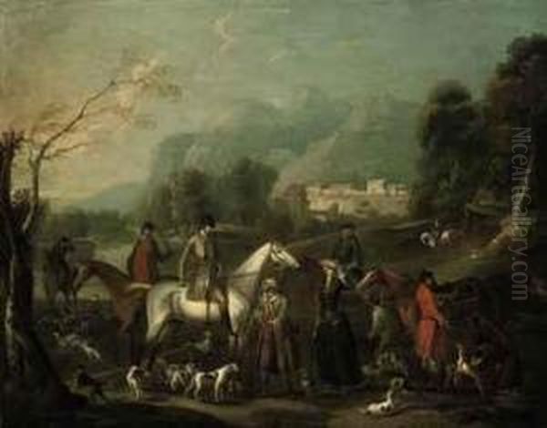 A Wooded River Landscape With A Hunting Party At Rest - view 1