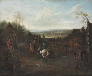 Jockeys And Horses Preparing For A Race Meeting by James Ross