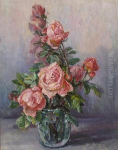 Pink Roses In A Vase by Mary Herrick Ross