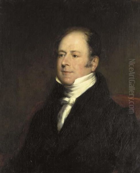 Portrait Of A Gentleman, Bust-length, In A Black Coat And White Foulard - view 1
