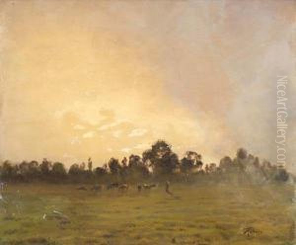 Paesaggio All'arrivo Del Temporale Con Armenti Al Pascolo E Pastorella - view 1