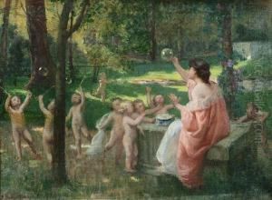 Jeune Femme Et Amours Dans Un Parc by Edouard Rosset-Granger