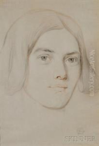 Framed Sketch Of A Woman's Head by Dante Gabriel Rossetti