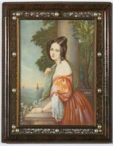 A Lady Standing On A Terrace by A. Rossi