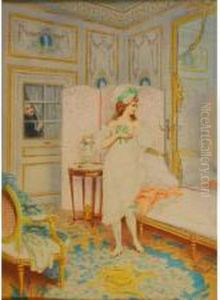 Lady In Boudoir With Man Peeping In by Julius Rossi