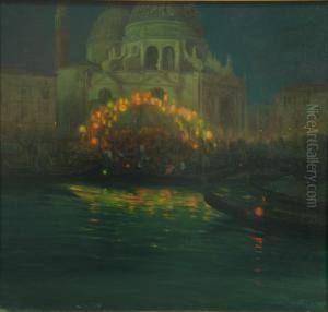 Venezia - Festa Del Redentore Fiaccolata Sul Canal Grandecon Chiesa Della Salute
