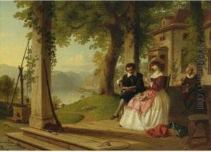 Washington Irving Reading Knickerbocker's History Of New York Tohis Wife On The Porch Of Sunnyside by Thomas Prichard Rossiter