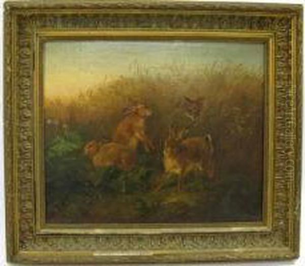 Landscapewith Fox Stalking Three Cottontails - view 1