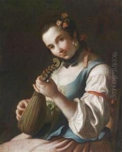 Portrait Of A Lady Playing The Lute by Pietro Antonio Rotari