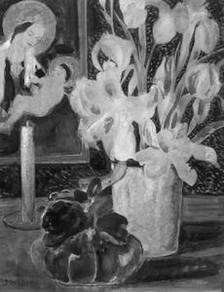 Toni "stillleben Mit Blumen, Kerze Und Madonnenbild". Aquarell, Tlw. Mit Weis Abgemischt. Sign. Ba: 44 X 34 Cm. Rahmen - view 1
