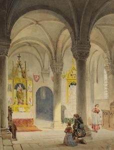 Betende In Einer Kirchenkapelle by Ferdinand Rothbart