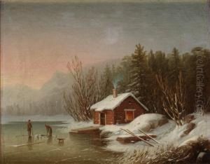 Insjolandskap Med Vinterfiskare by Carl Abraham Rothsten
