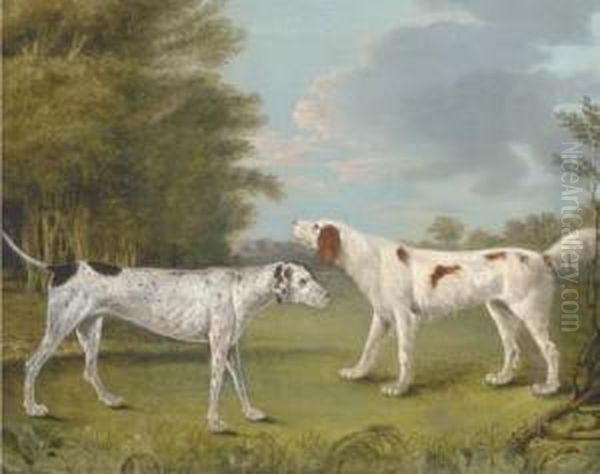 An English Setter And A Pointer In A Landscape - view 1