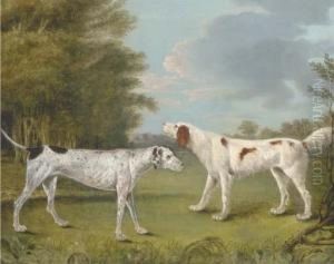 An English Setter And A Pointer In A Landscape by I. Rothwell