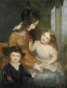 The Children Ofmrs. Orme Foster, In A Loggia, Before A Drape And Stone Pillar by Richard Rothwell