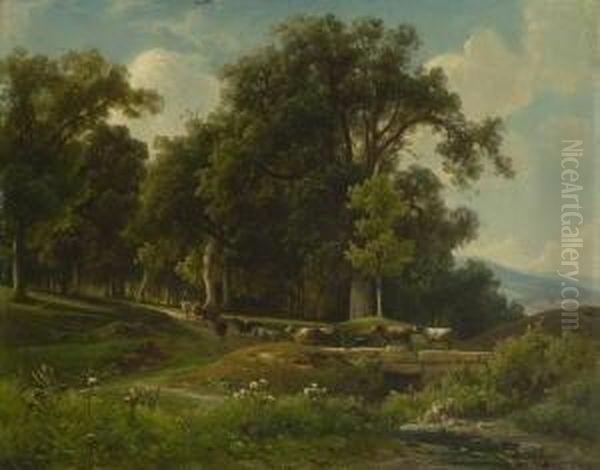 Waldlandschaft Mit Heimkehrender
Kuhherde. - view 1