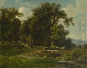 Waldlandschaft Mit Heimkehrender Kuhherde.