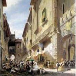 Vue D'un Marche Dans Une Ville Italienne. by Carl Johann F. Rotteken