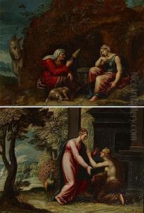 Vrouwen Bij De Grot En Zondares by Johann Rottenhammer