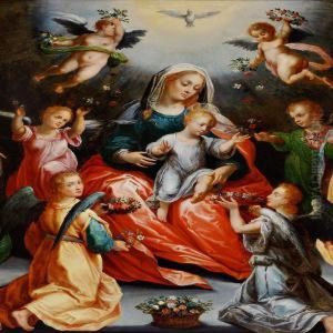 The Virgin Mary And The Child Flanked By St Barbara And St.catherine by Johann Rottenhammer