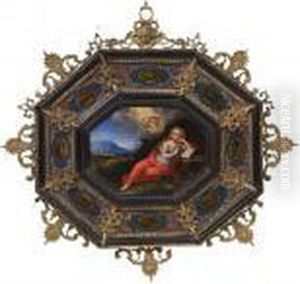 Landschaft Mit Lesender Magdalena In Verre Eglomise-rahmen