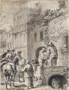 Riders And Other Figures Outside A House by Peter Rottermond