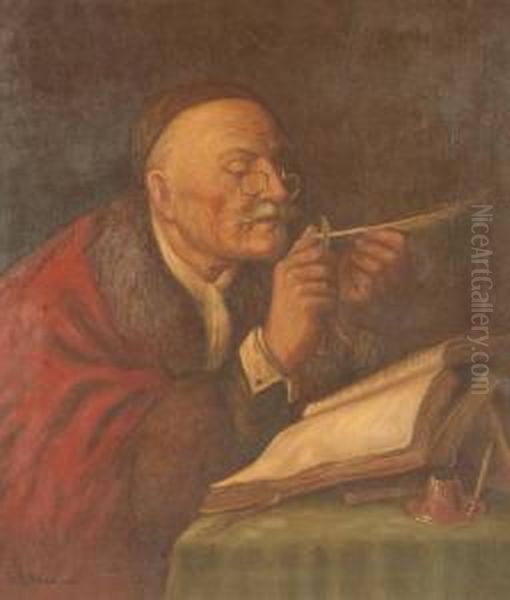 Herr Mit Buchern, Eine Feder Spitzend - view 1