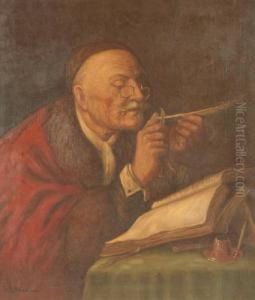 Herr Mit Buchern, Eine Feder Spitzend Herr Mit Buchern, Eine Feder Spitzend