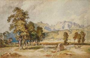 Landschaft Bei Lengries Mit Bauernfamilie Am Bildstock by Leopold Rottmann