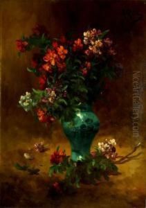 Bouquet Au Vase De Porcelaine Bleu by Alfred Rouby