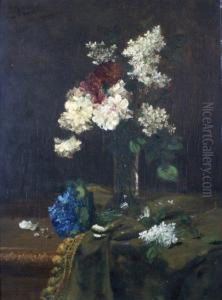 Vase De Lilas Et D'oeillets by Alfred Rouby