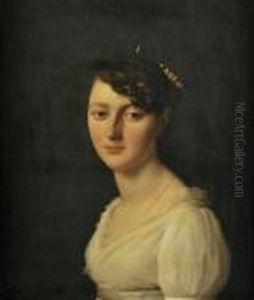 portrait En Buste De Femme Portant Une Robe Verte A Col Medicis,un Collier De Perles A Deux Rangs Et Coiffee D'un Tocquet Vertgarni De Plumes D'autruches Blanches. portrait En Buste De Femme Portant Une Robe Verte A Col Medicis,un Collier De Perles A Deux Rangs Et Coiffee D'un Tocquet Vertgarni De Plumes D'autruches Blanches.