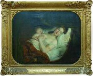 Jeune Femme Endormie Avec Son Enfant by Georges Rouget