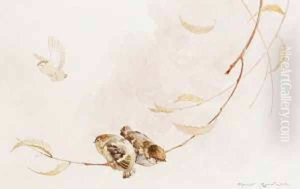 Sparrows On A Branch - view 1