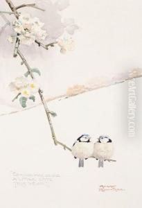 Blue Tits On A Blossom Branch by Harry Rountree
