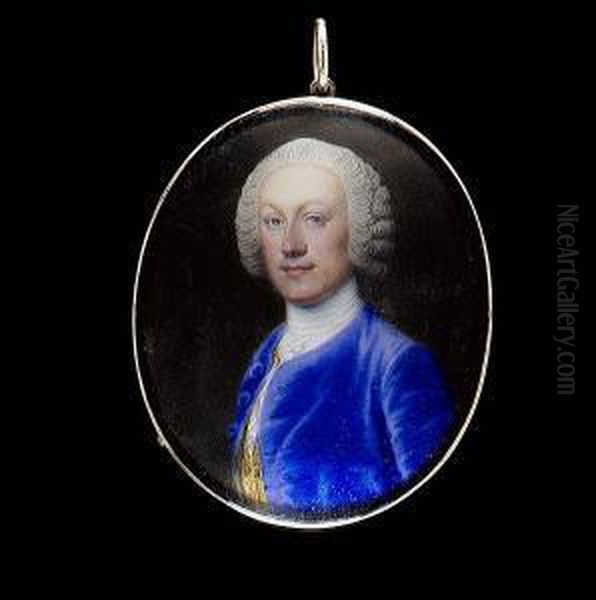 A Gentleman, Possibly Sir Edward Lloyd, Wearing Blue Coat, Gold Figured Waistcoat And White Cravat - view 1