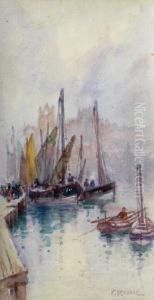 Fishing Boats In Whitby Harbour by Frank Rousse