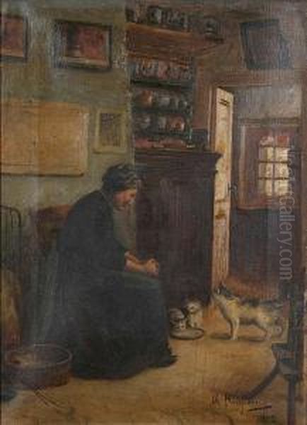 Boereninterieur Met Vrouw En Katten. - view 1