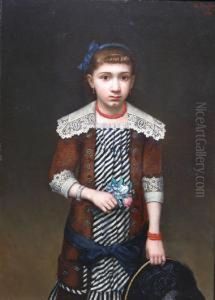Fillette Au Bouquet De Fleurs. by Charles Rousseau