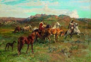 Cavaliers Marocains Et Chevaux Sauvages by Henri Julien Rousseau