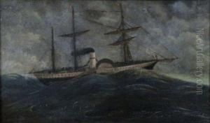 Vapeur A Roue Et A Trois Mats Dans Une Mer Dechainee Vapeur A Roue Et A Trois Mats Dans Une Mer Dechainee