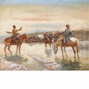 Cossacks Crossing A River by J.R . Rousseau